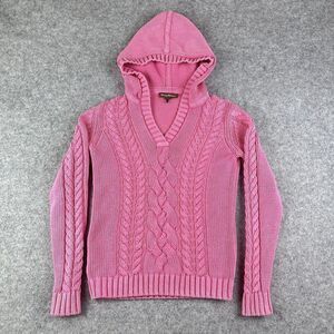 Tommy Bahama Sweater Hoodie Womens XS Pink Chunky Cable Knit Beachy Coastal